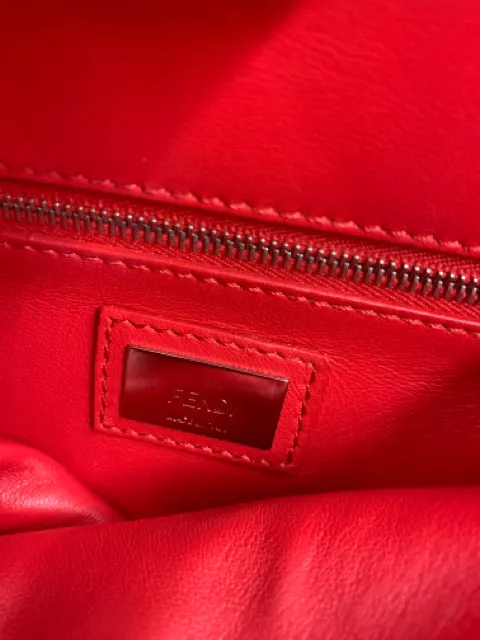 Fendi Red Leather Mini Studded Peekaboo Handbag