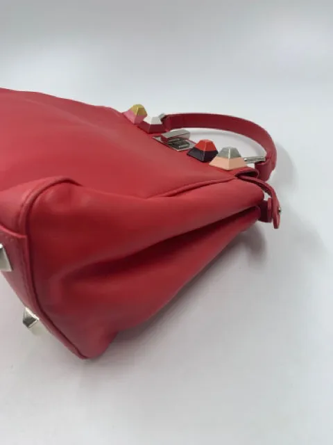 Fendi Red Leather Mini Studded Peekaboo Handbag