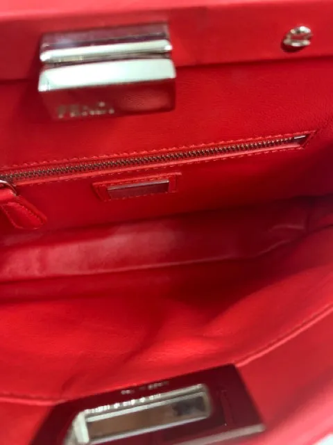 Fendi Red Leather Mini Studded Peekaboo Handbag