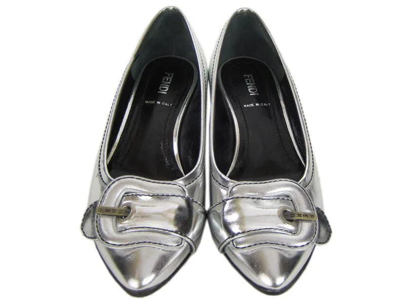 Fendi Silver Leather Flats