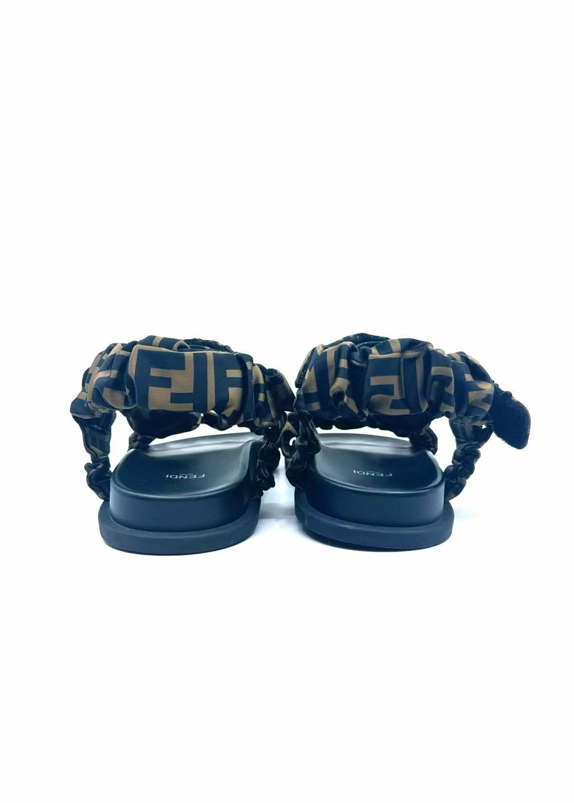 FENDI Size 8 Black & Brown Fabric LOGO Sandals