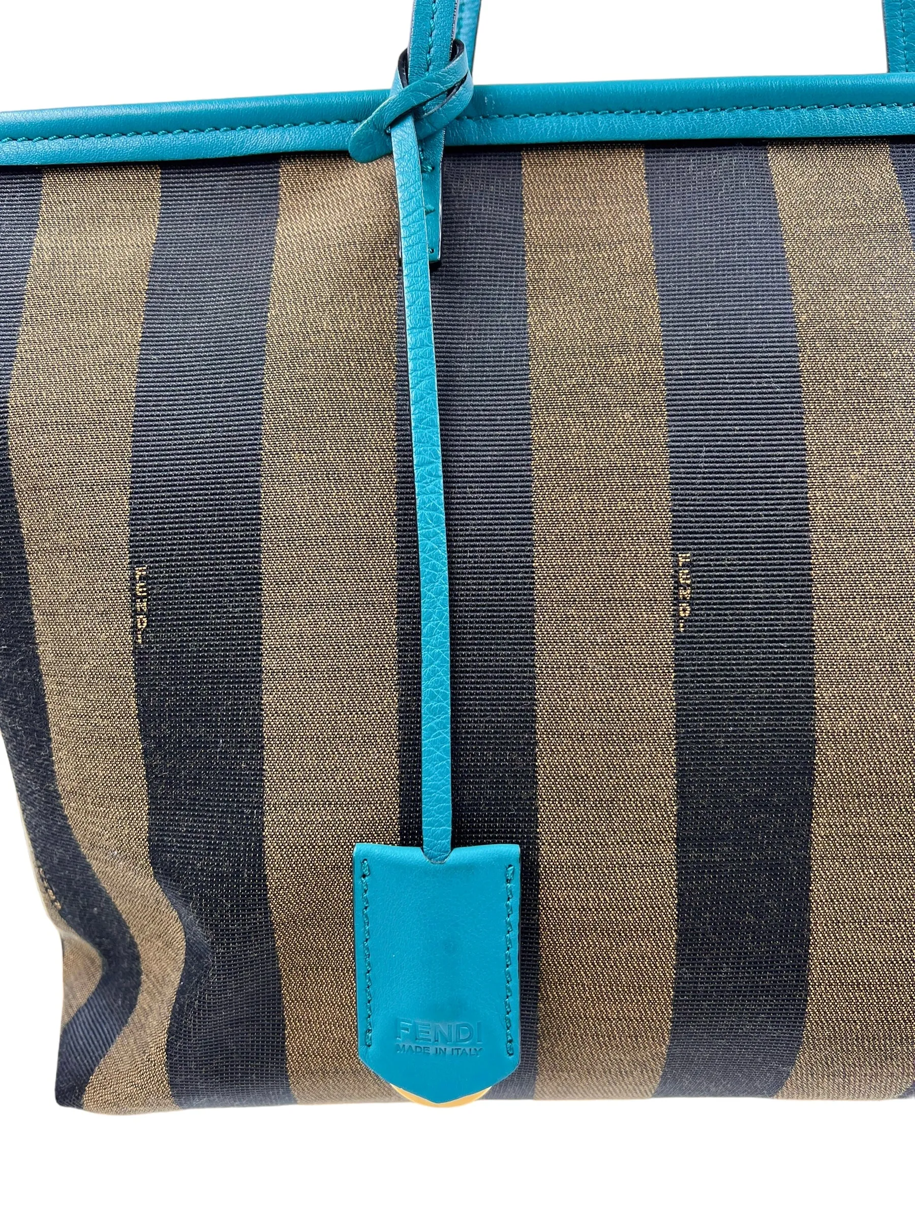 Fendi Turquoise Pequin Stripe Roll Tote