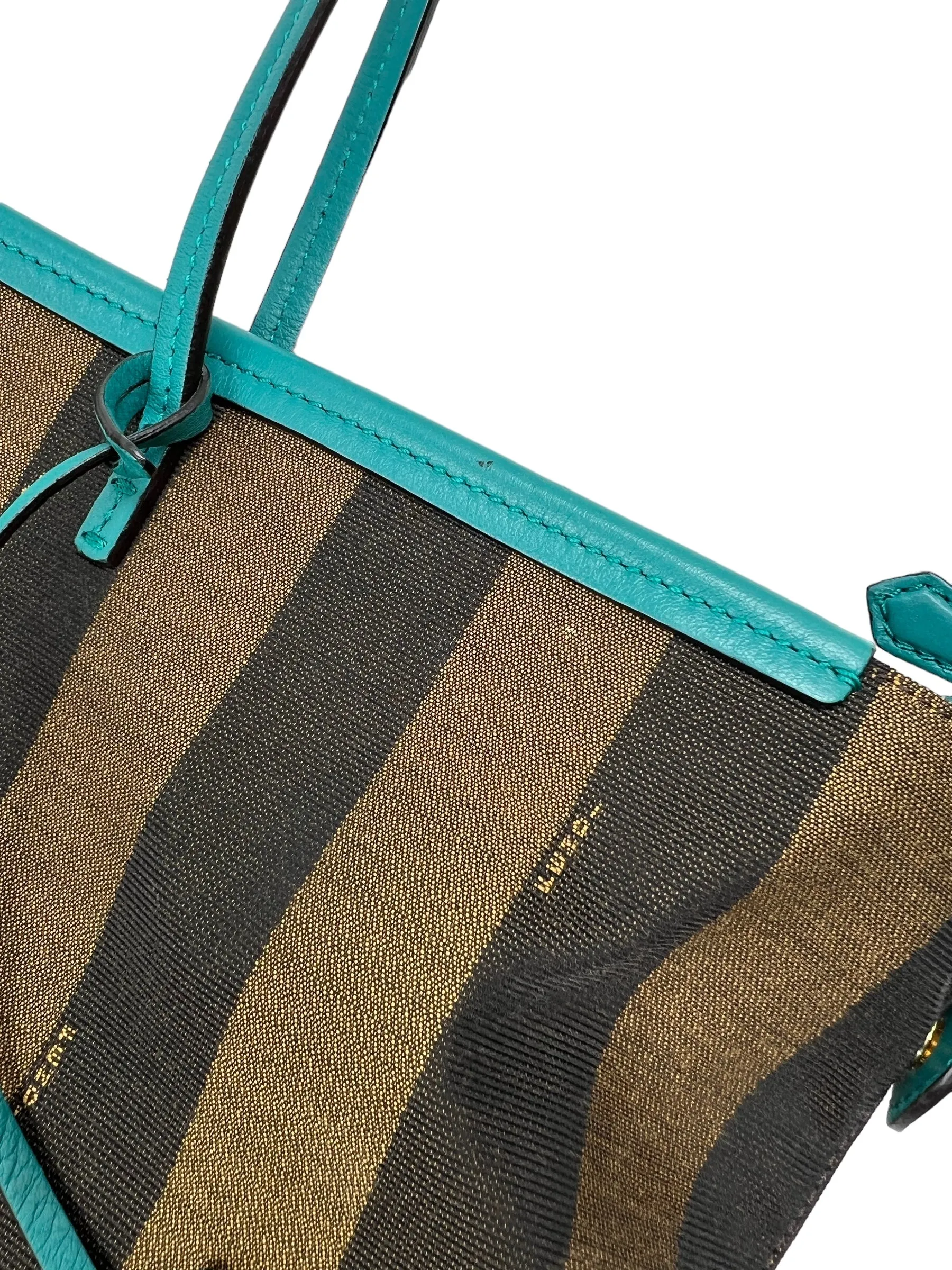 Fendi Turquoise Pequin Stripe Roll Tote