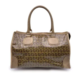 Fendi Vintage Beige Monogram Vinyl Canvas Handbag Satchel Bag