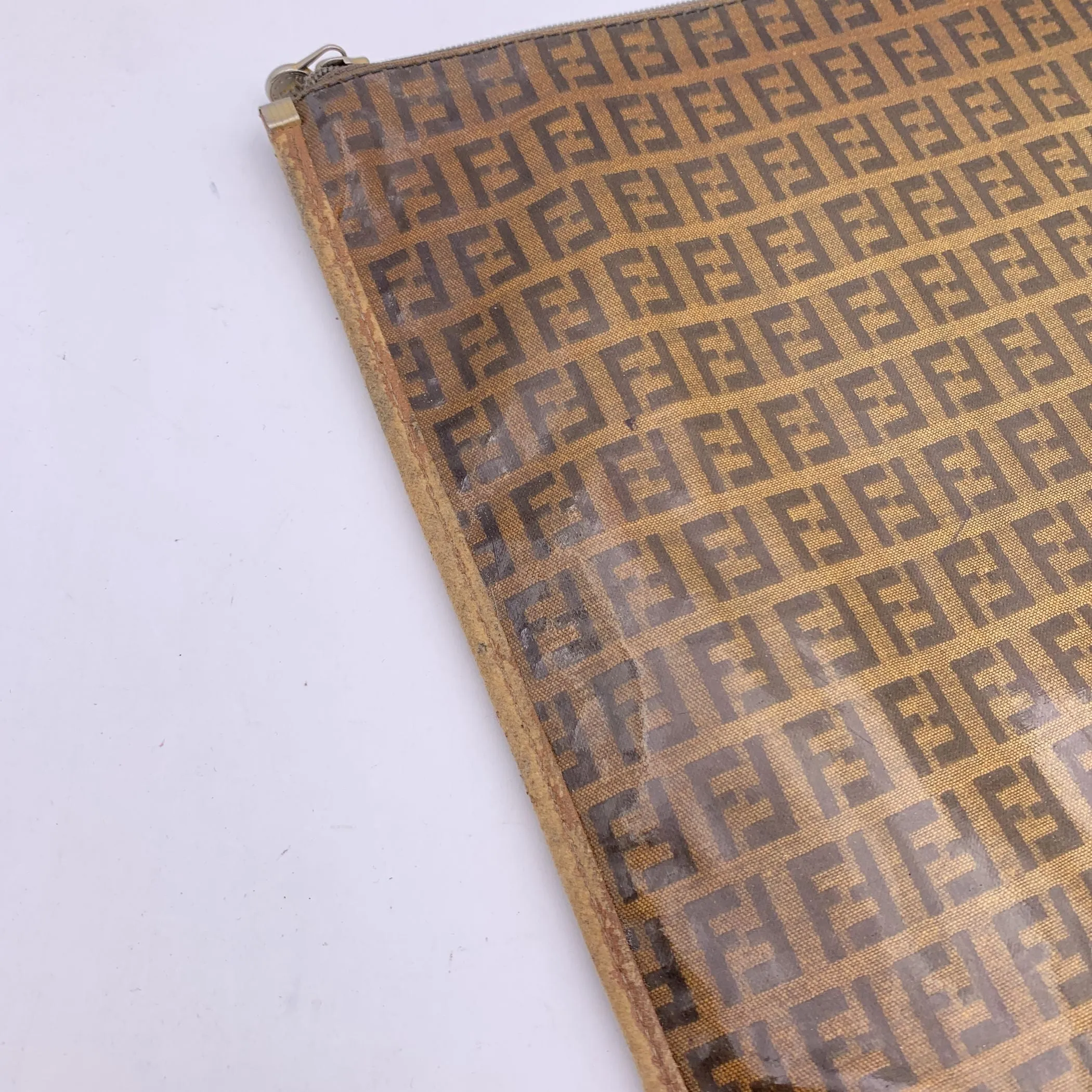 Fendi Vintage Brown Monogram Vinyl Canvas Portfolio Clutch Bag