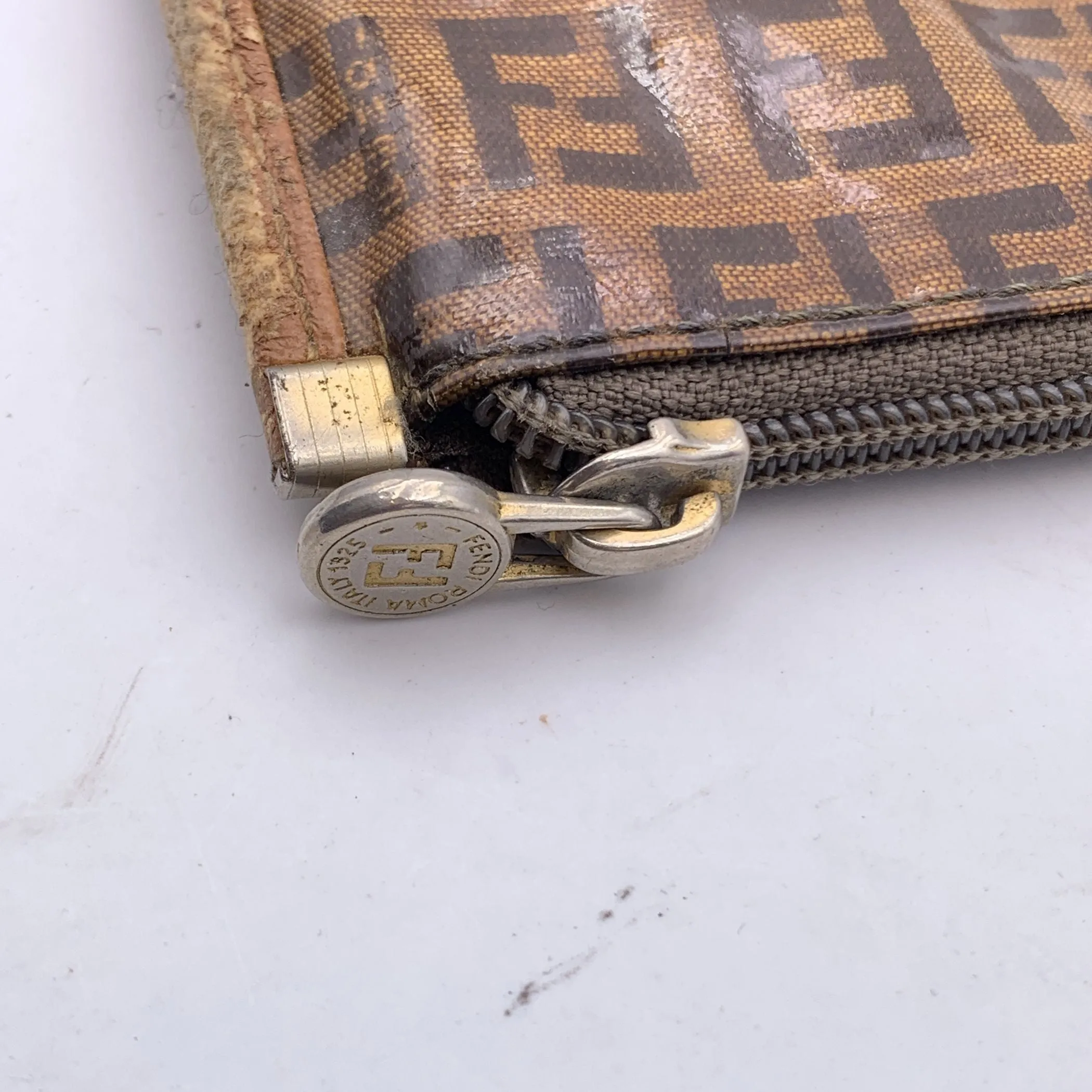 Fendi Vintage Brown Monogram Vinyl Canvas Portfolio Clutch Bag