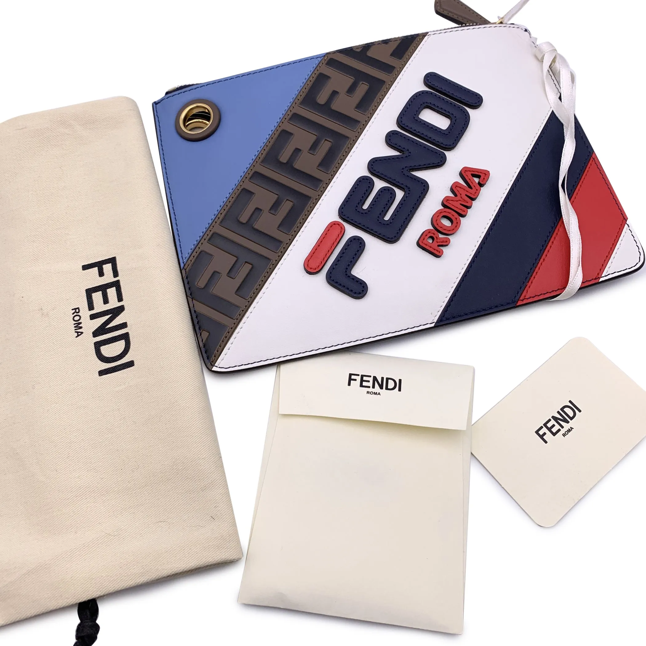 Fendi X Fila Fendimania Embossed Leather FF 1974 Flat Clutch Bag