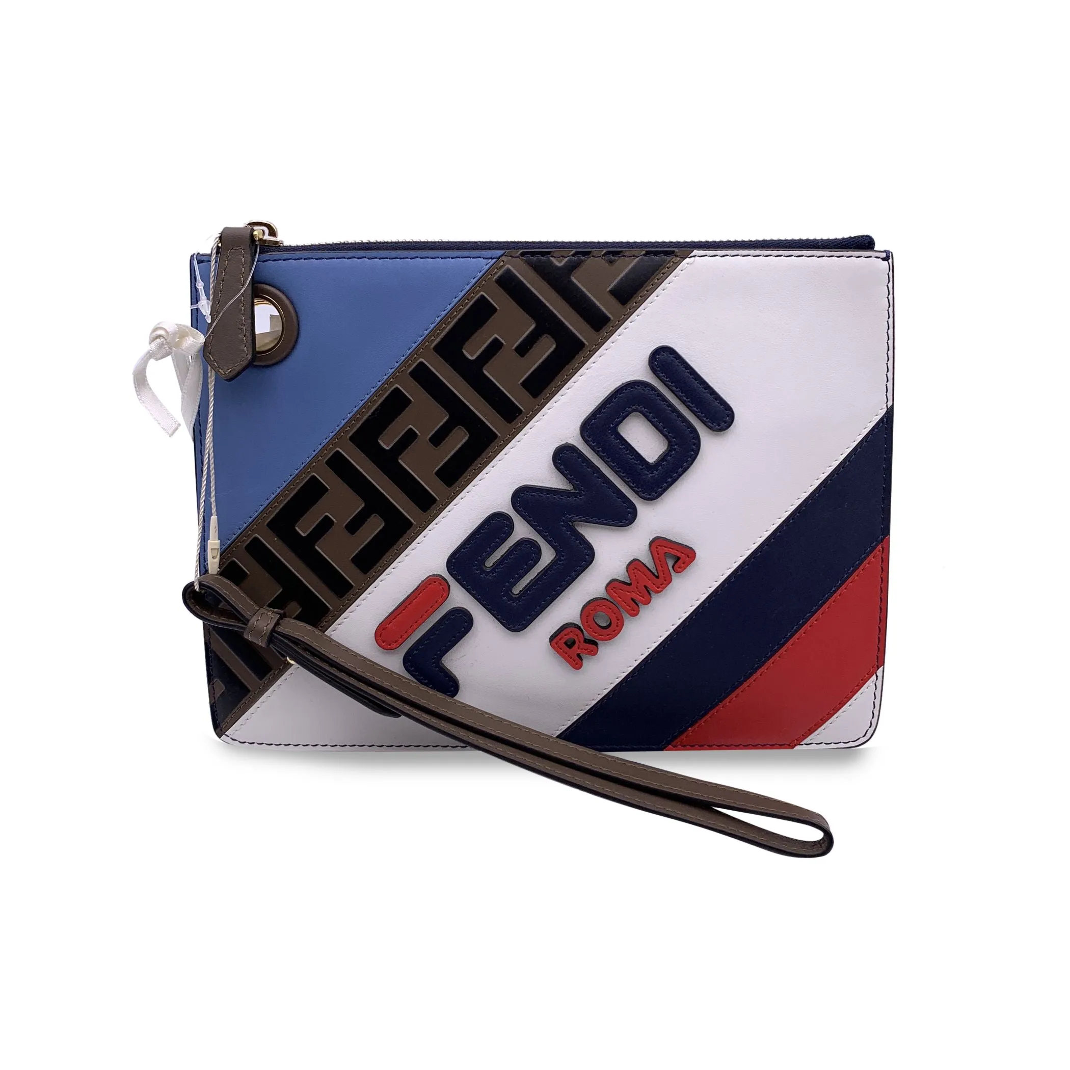 Fendi X Fila Fendimania Embossed Leather FF 1974 Flat Clutch Bag