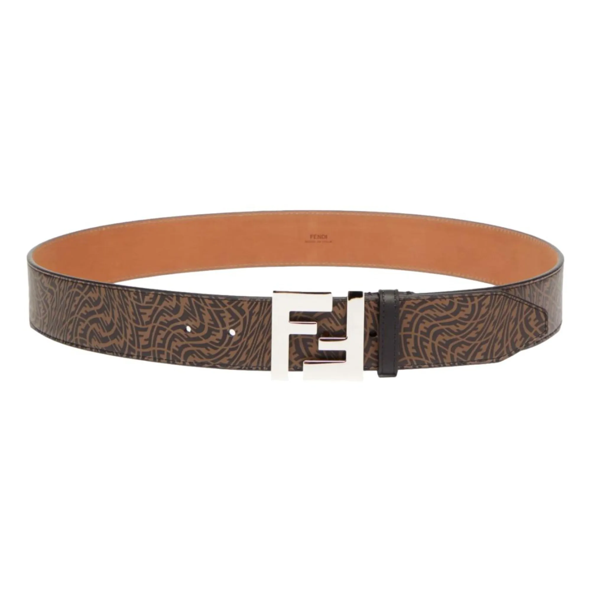 Fendi x Sarah Coleman Mens FF Vertigo Brown Leather Belt 110/44