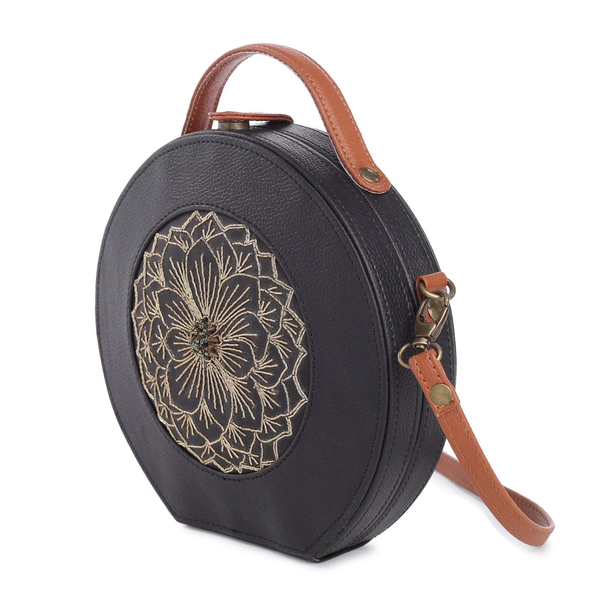 Golden Zari Hand Embroidered crossbody Sling Bag for women