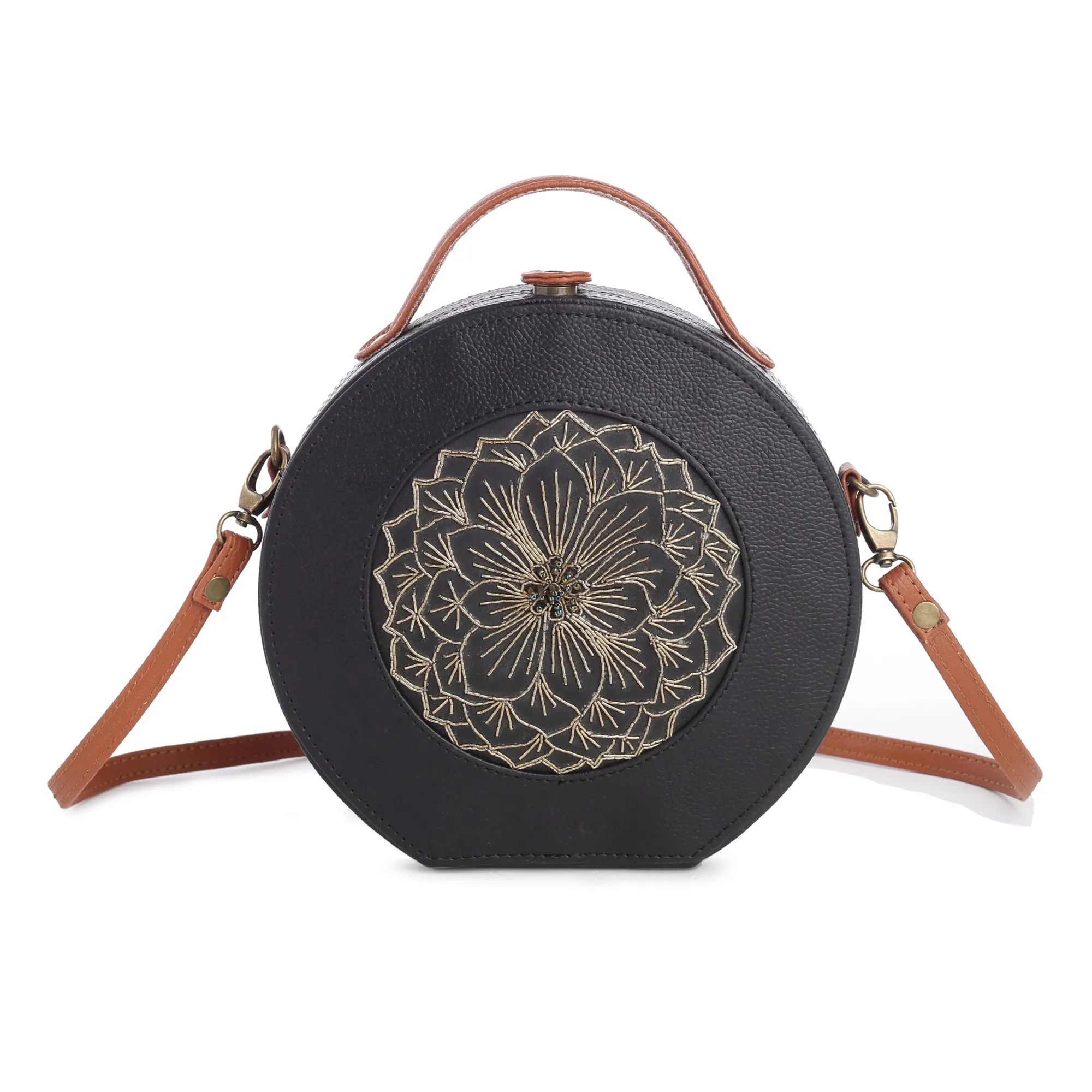 Golden Zari Hand Embroidered crossbody Sling Bag for women