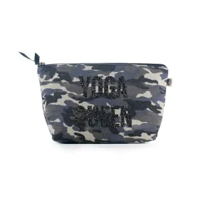 Grey Camouflage Clutch with Black Glitter Yoga Queen