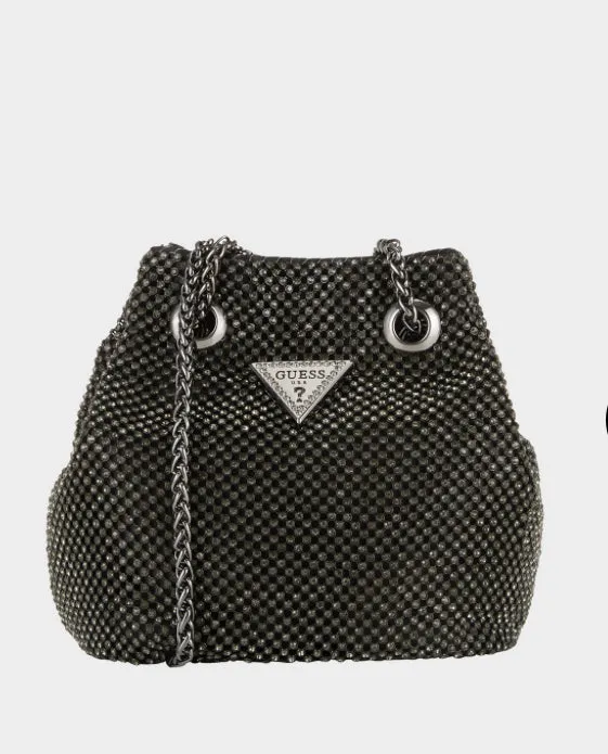 GUESS Lua Rhinestone Mini Bucket Bag Black