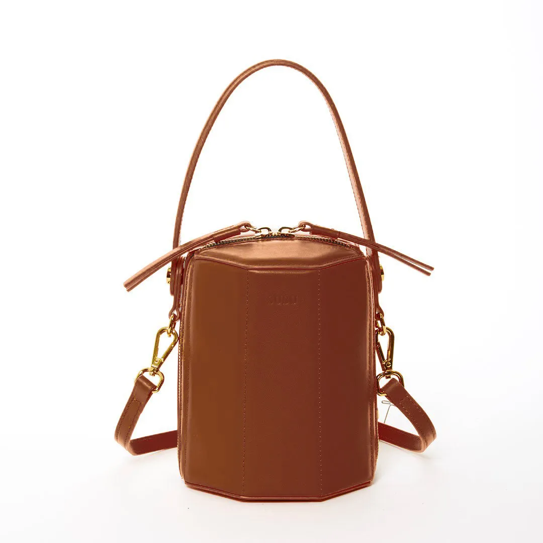 Harper Amber Brown Leather Bucket Bag