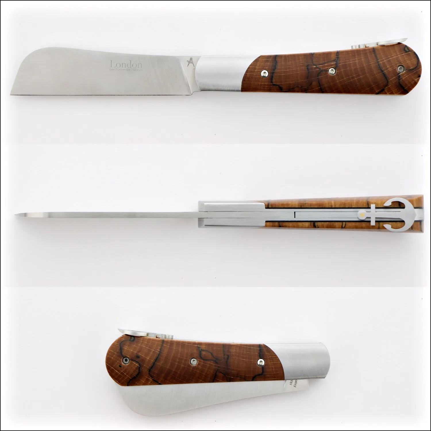 London 11 cm Burled Beech End Grain Folding Knife