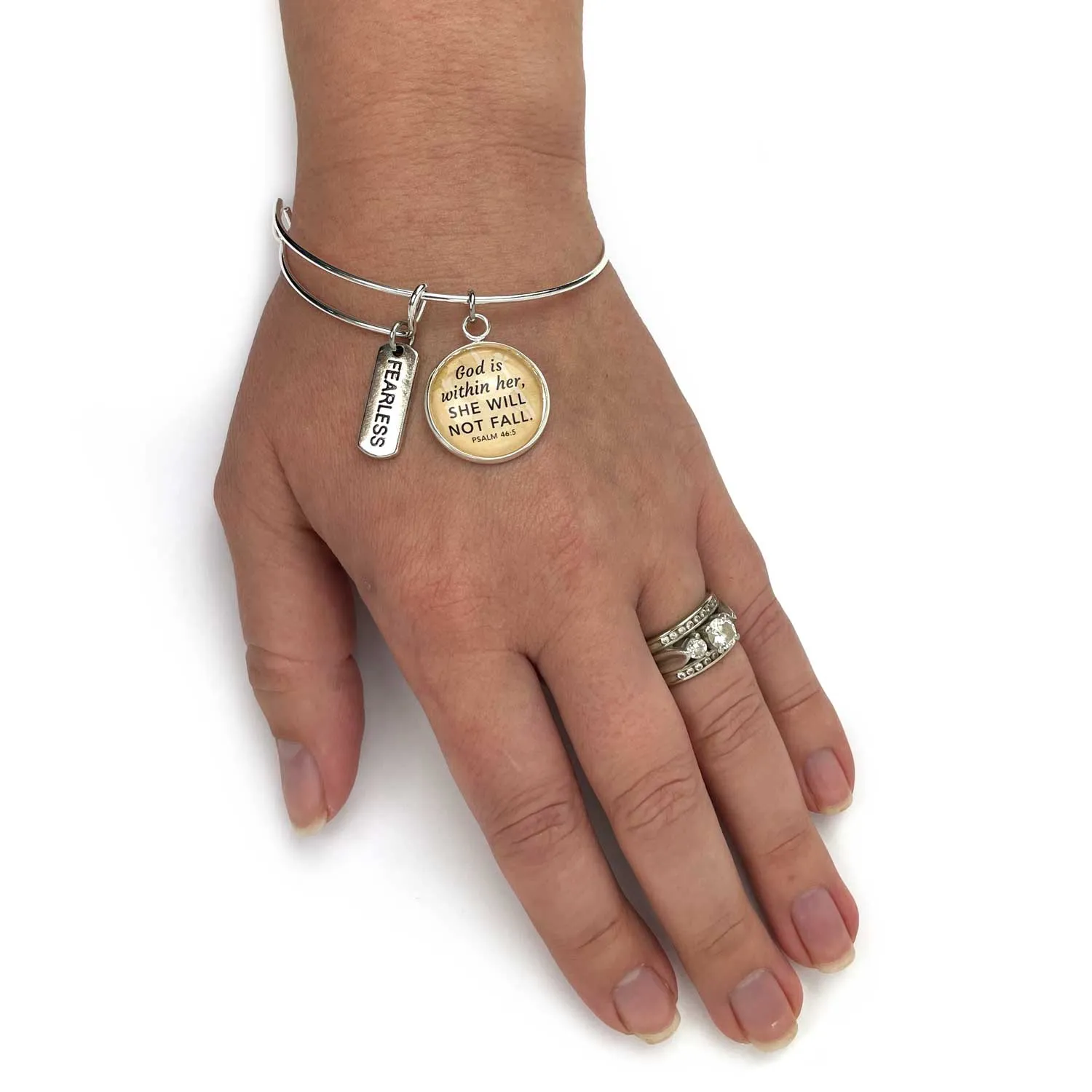 Love and Scripture Charm Bangle Bracelet - John 3:16 Word Scripture Christian Affirmations Jewelry, Silver