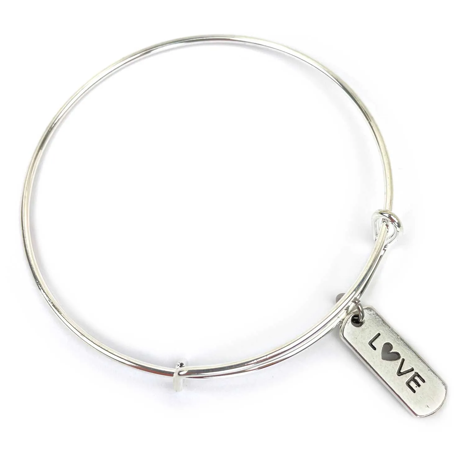 Love and Scripture Charm Bangle Bracelet - John 3:16 Word Scripture Christian Affirmations Jewelry, Silver