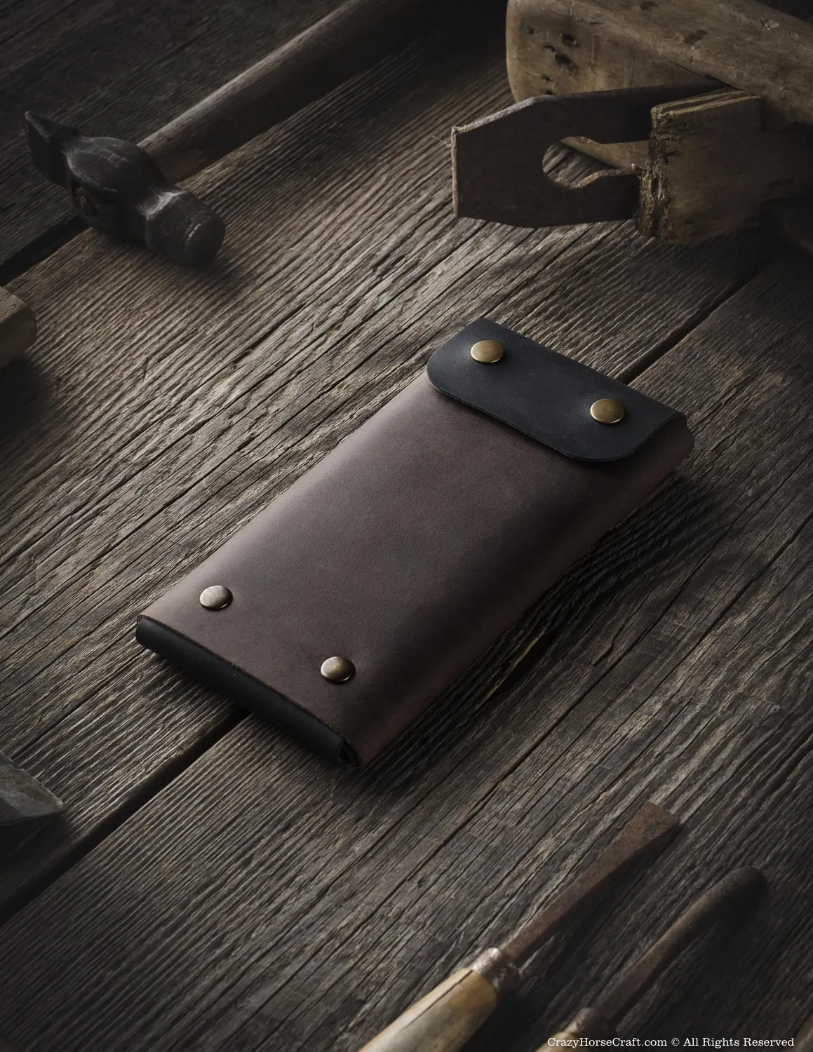 Minimalist Leather Wallet / Phone Case | Wood Brown