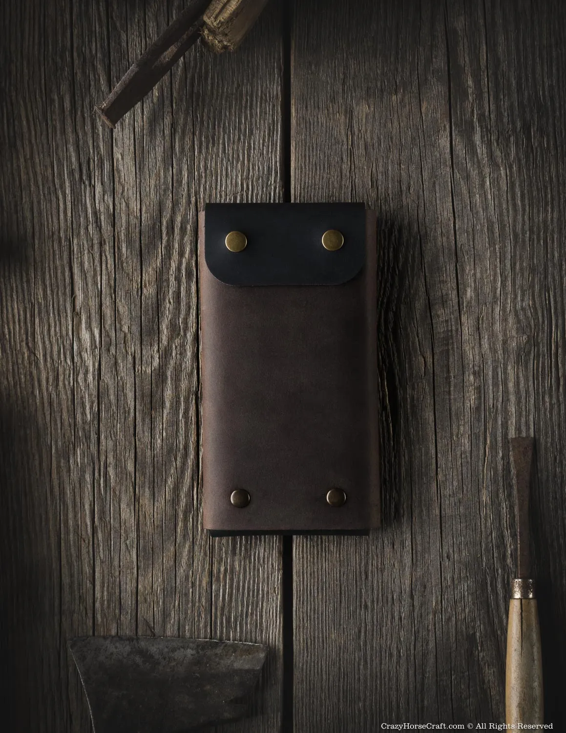 Minimalist Leather Wallet / Phone Case | Wood Brown