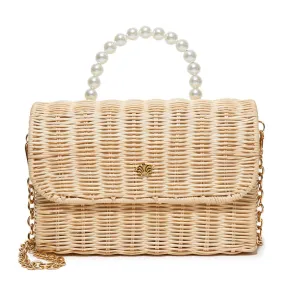 NATURAL WICKER TABITHA PEARL TOP HANDLE HANDBAG