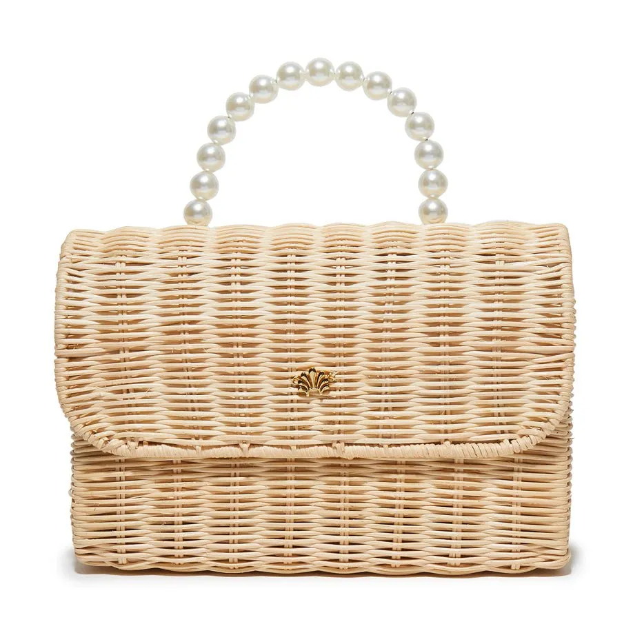 NATURAL WICKER TABITHA PEARL TOP HANDLE HANDBAG