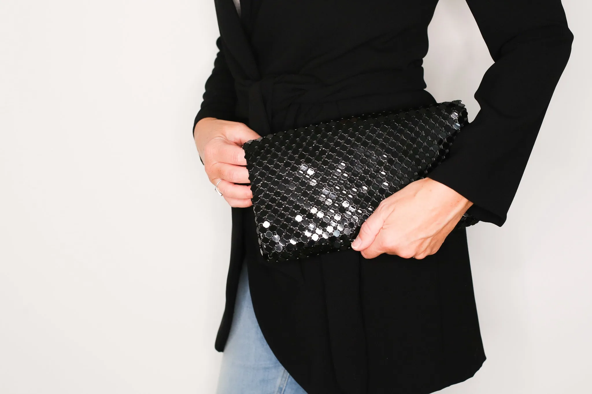 Olivia Sequin Clutch / Shoulder Bag - Black