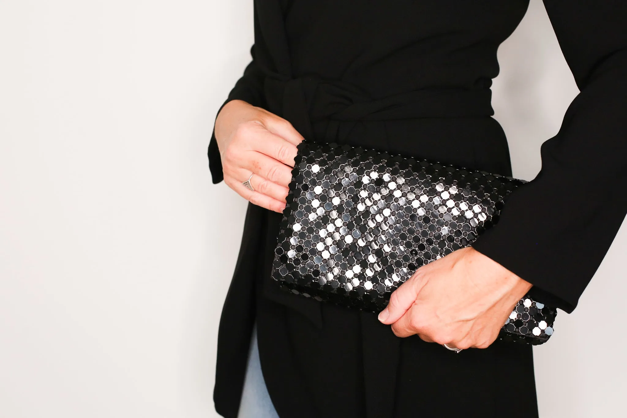 Olivia Sequin Clutch / Shoulder Bag - Black