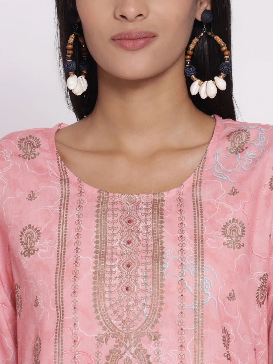 Peach Ornamental Printed Kurta