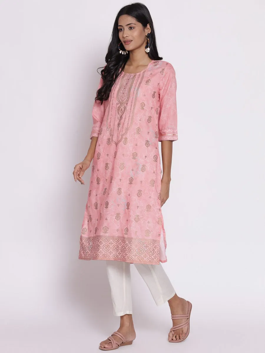 Peach Ornamental Printed Kurta