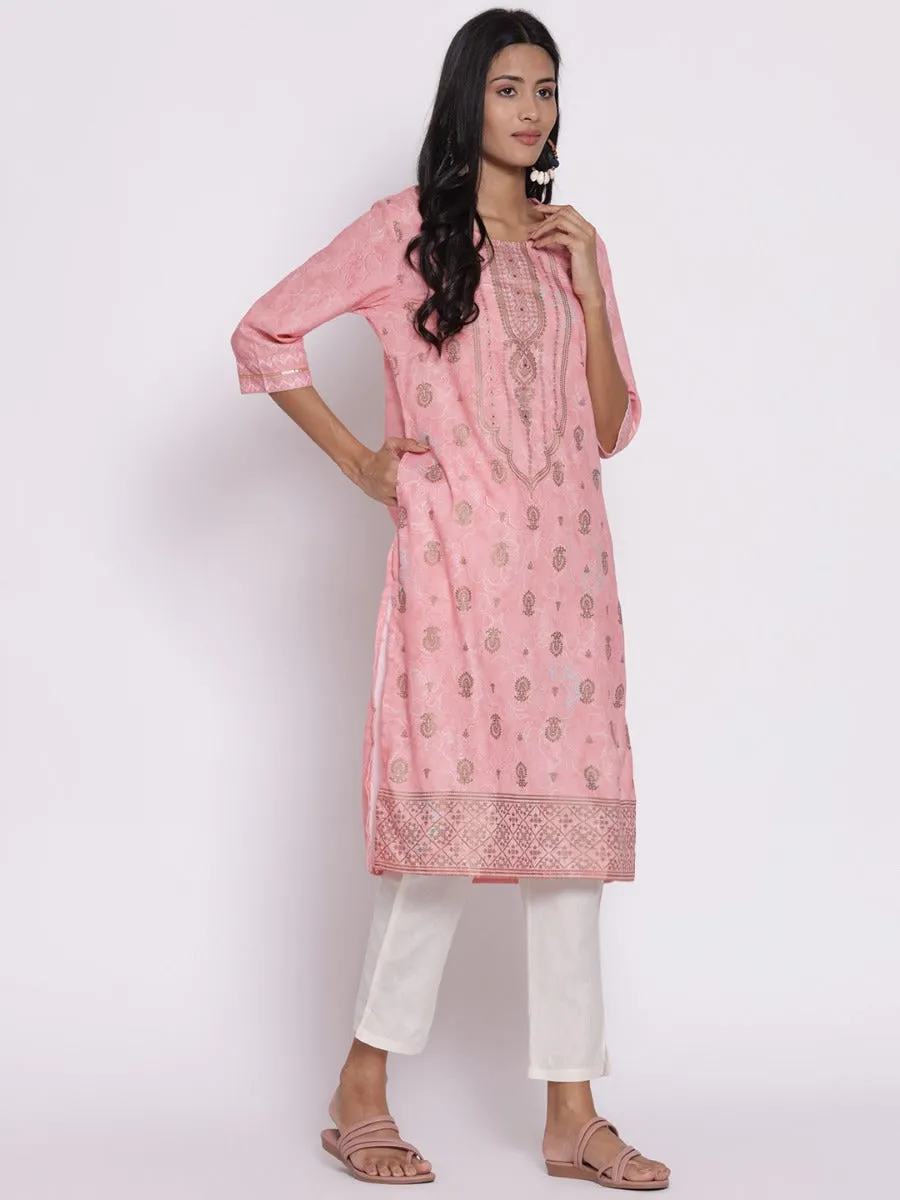 Peach Ornamental Printed Kurta