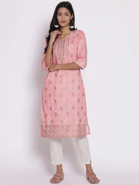 Peach Ornamental Printed Kurta