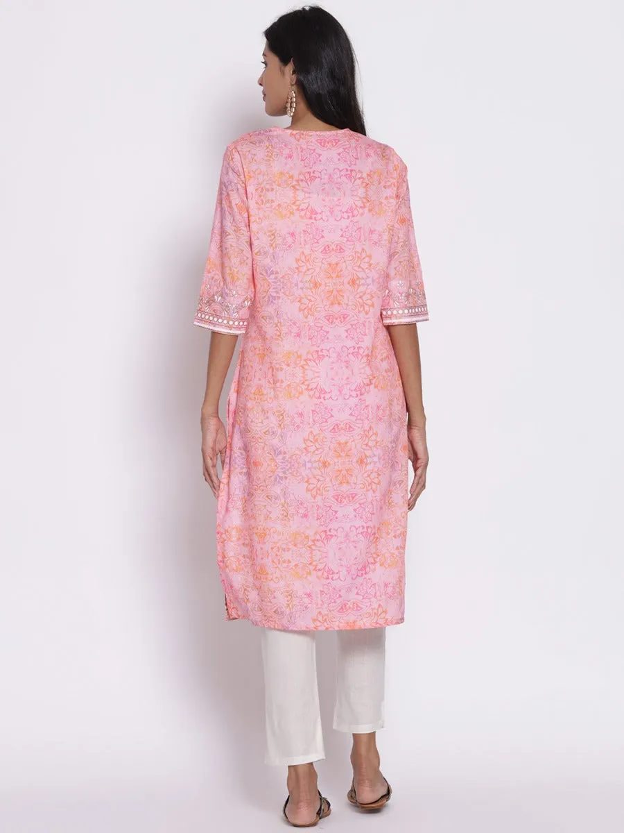 Pink Ornamental Printed Kurta