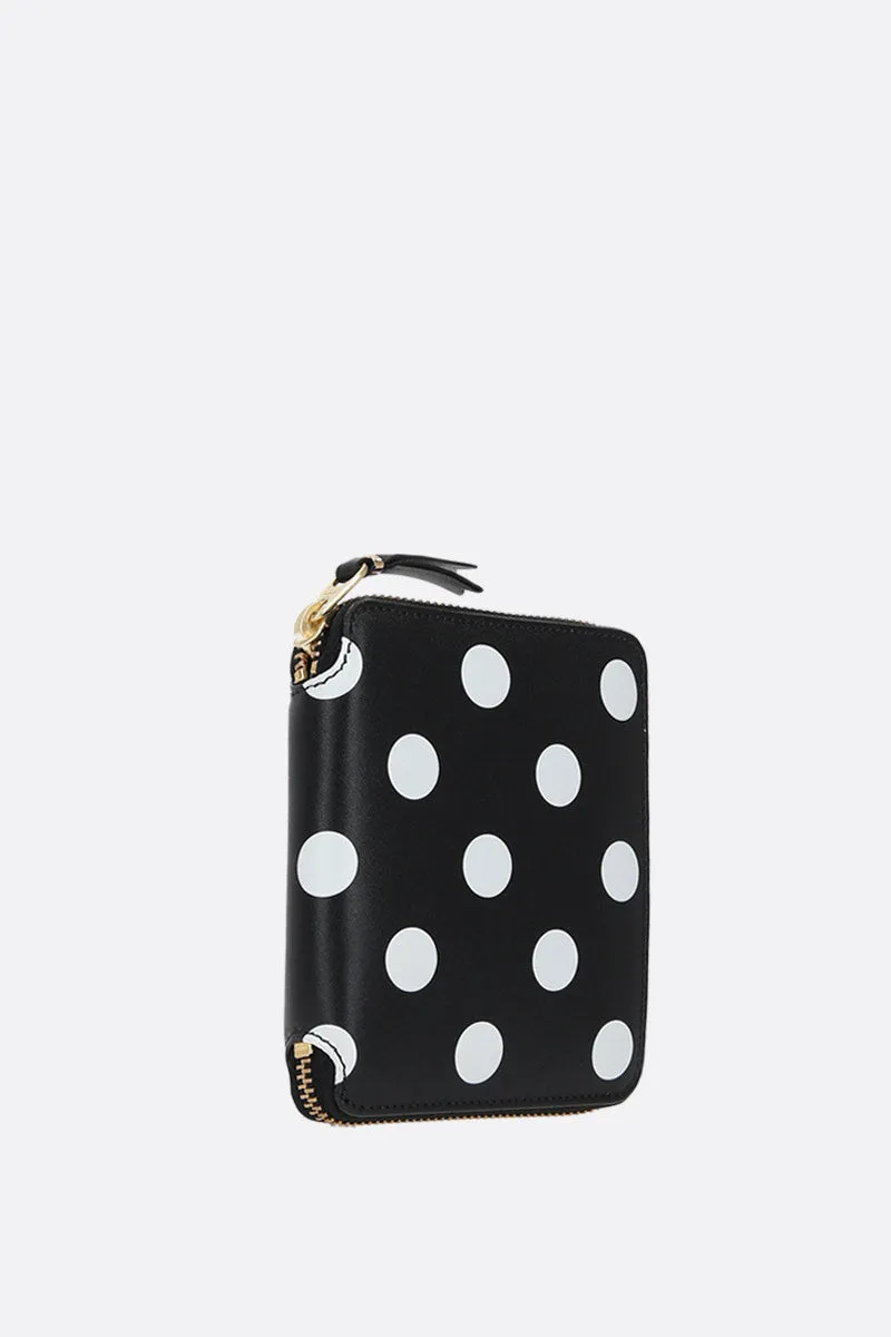 polka dot print smooth leather zip-around wallet