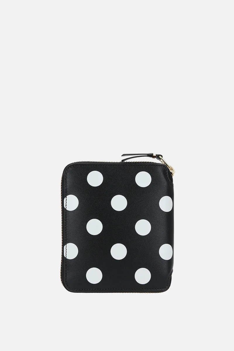 polka dot print smooth leather zip-around wallet