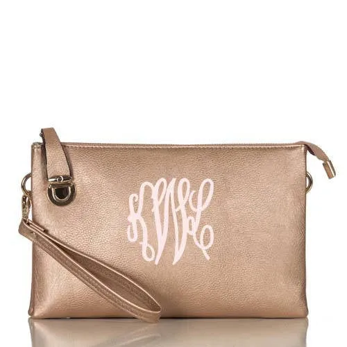 Rose Gold Monogrammed crossbody hipster wristlet clutch personalized purse