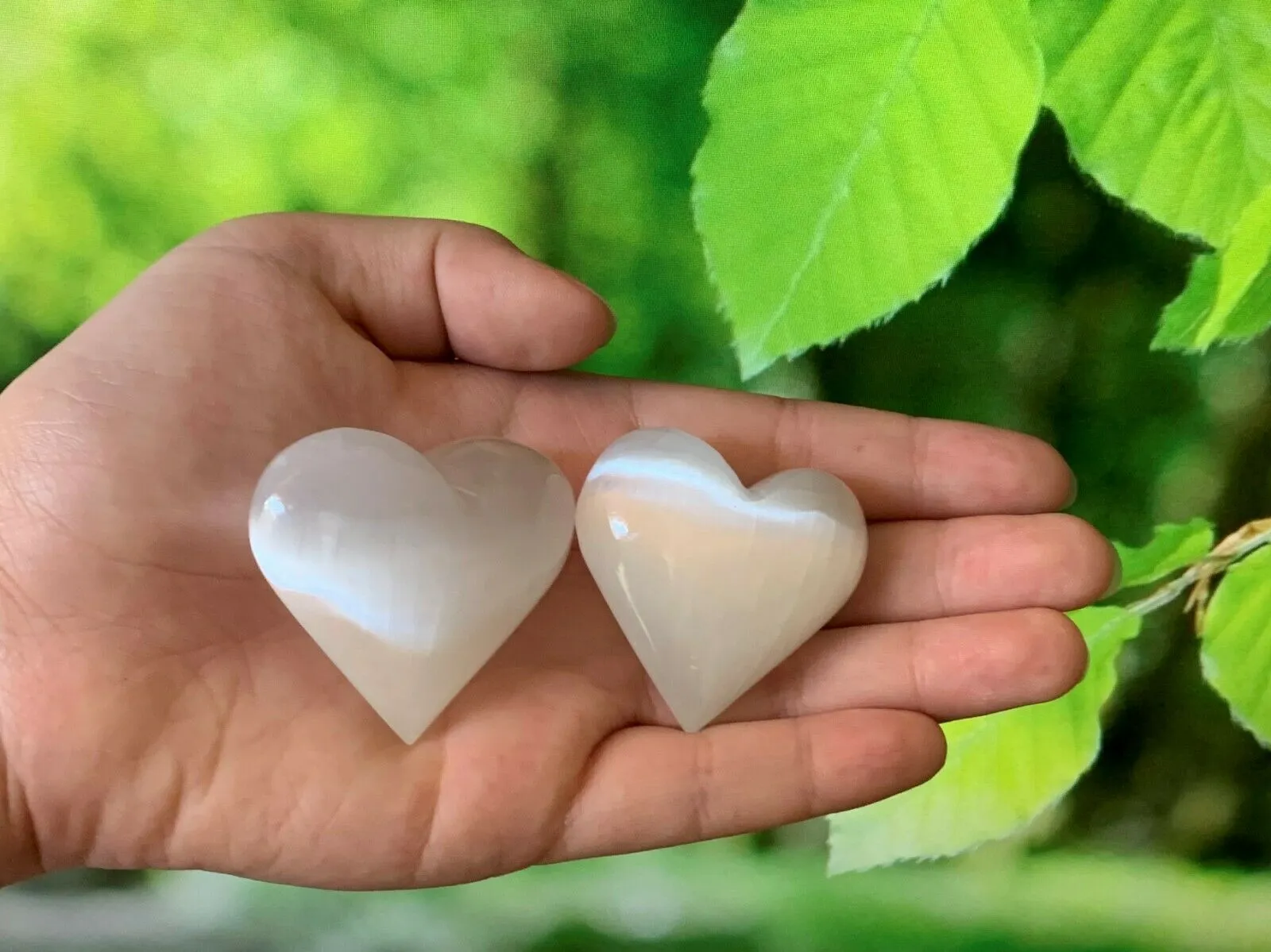 Selenite Gemstone Heart, Puffy Heart, 1.75 - 2, Palm Pocket Heart