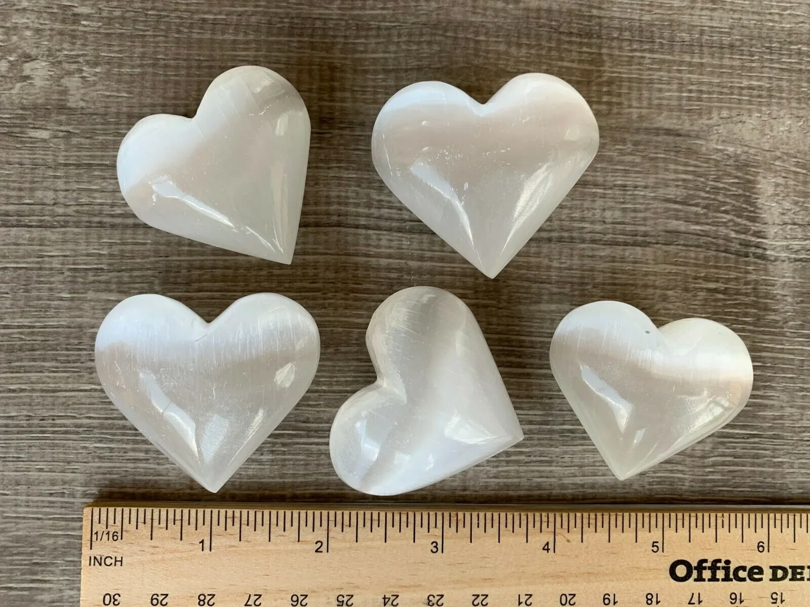 Selenite Gemstone Heart, Puffy Heart, 1.75 - 2, Palm Pocket Heart