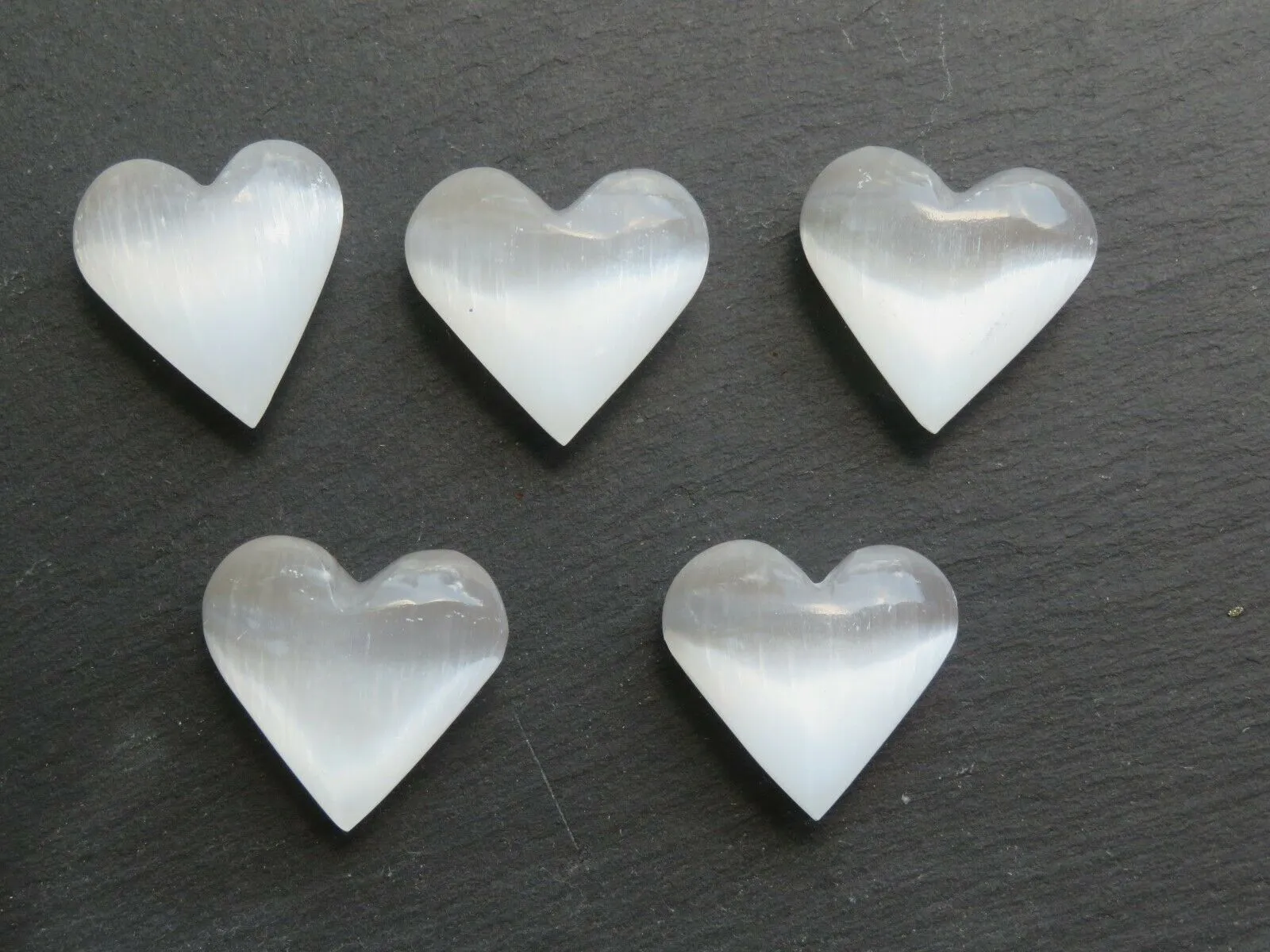 Selenite Gemstone Heart, Puffy Heart, 1.75 - 2, Palm Pocket Heart