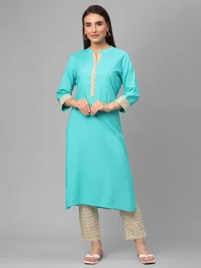 Sky Blue Solid Kurta With Trouser