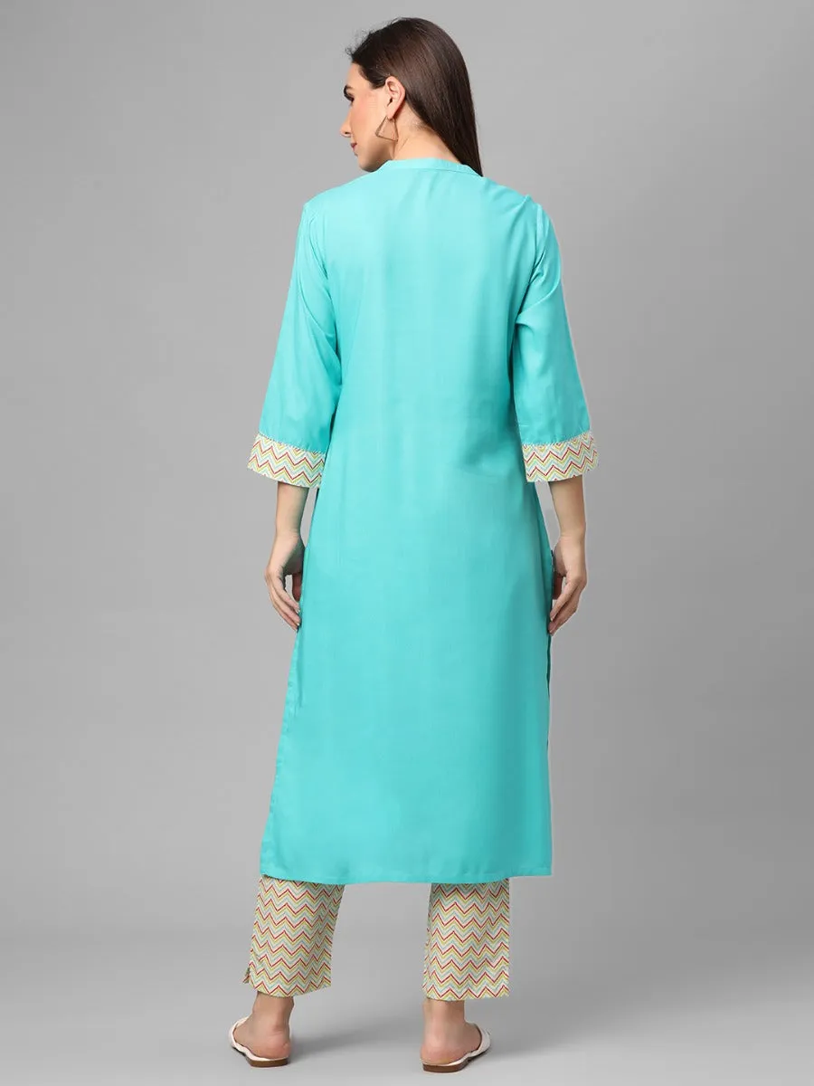 Sky Blue Solid Kurta With Trouser