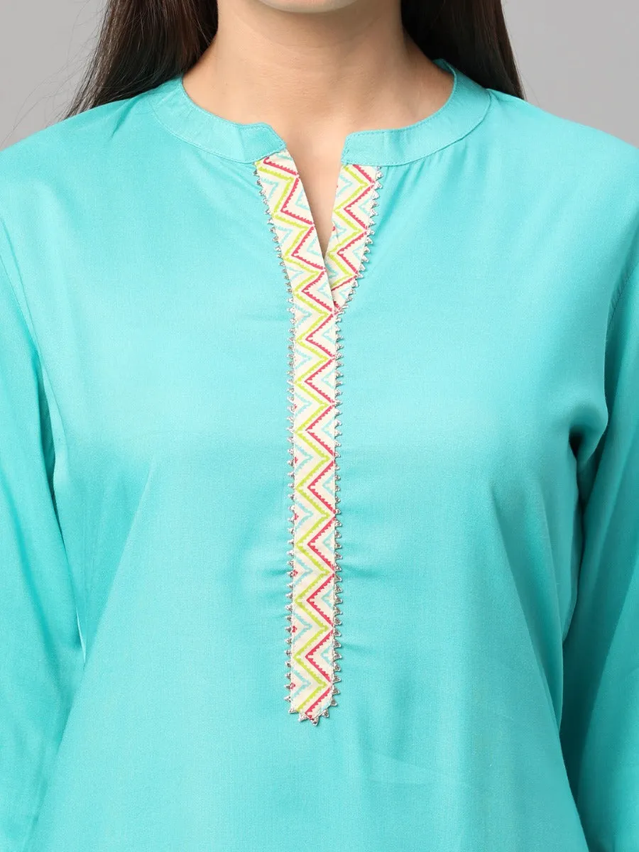 Sky Blue Solid Kurta With Trouser