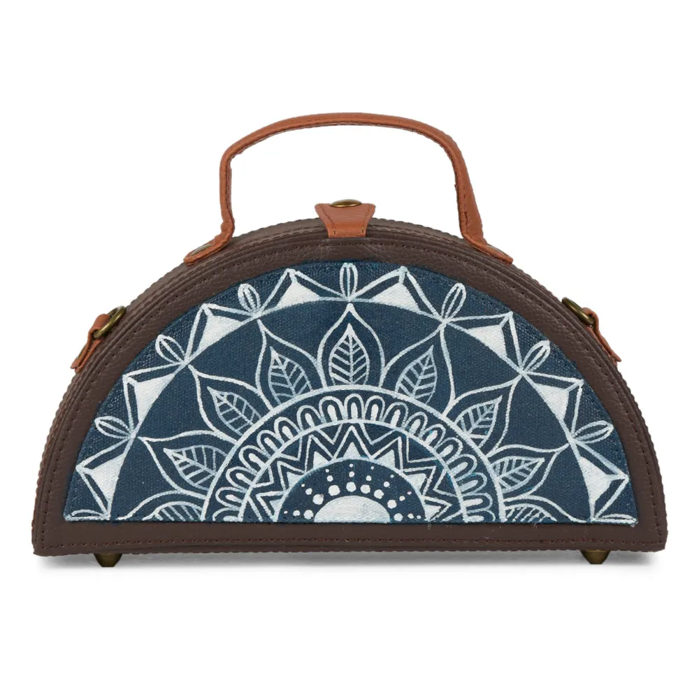 Teal Mandala Hand-painted Semi circle Crossbody Clutch Bag for women