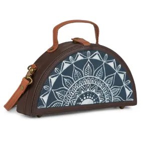 Teal Mandala Hand-painted Semi circle Crossbody Clutch Bag for women