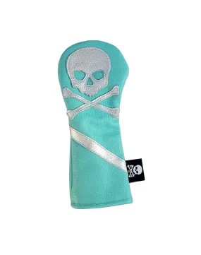 Tiffany inspired Blue & Metallic Silver Skull & Bones Fairway Wood headcover.