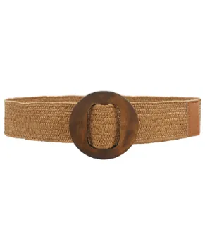 Wooden Circle Buckle Belt in cognac