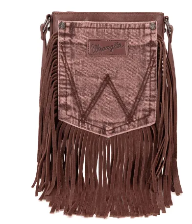 Wrangler Crossbody Bag Jean Pocket Leather Fringe Light Coffee