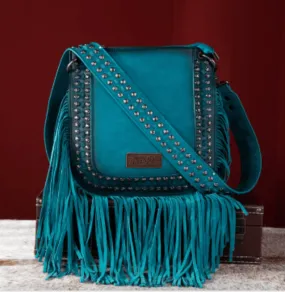 Wrangler Rivet & Fringes Crossbody Handbag Turquoise