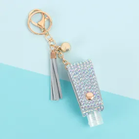 Zoey Rhinestone Sanitizer Holder Keychain - Aqua